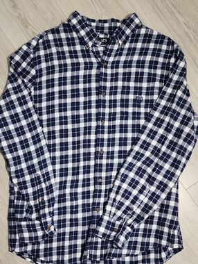 Chaps Navy & White Plaid Button-Down Shirt Size Large